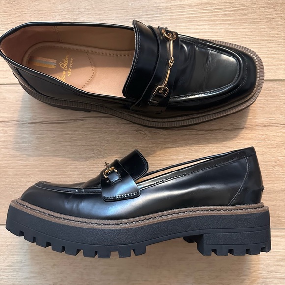 Sam Edelman Shoes - Sam Edelman Black Leather Lug Sole Loafers with Gold Hardware